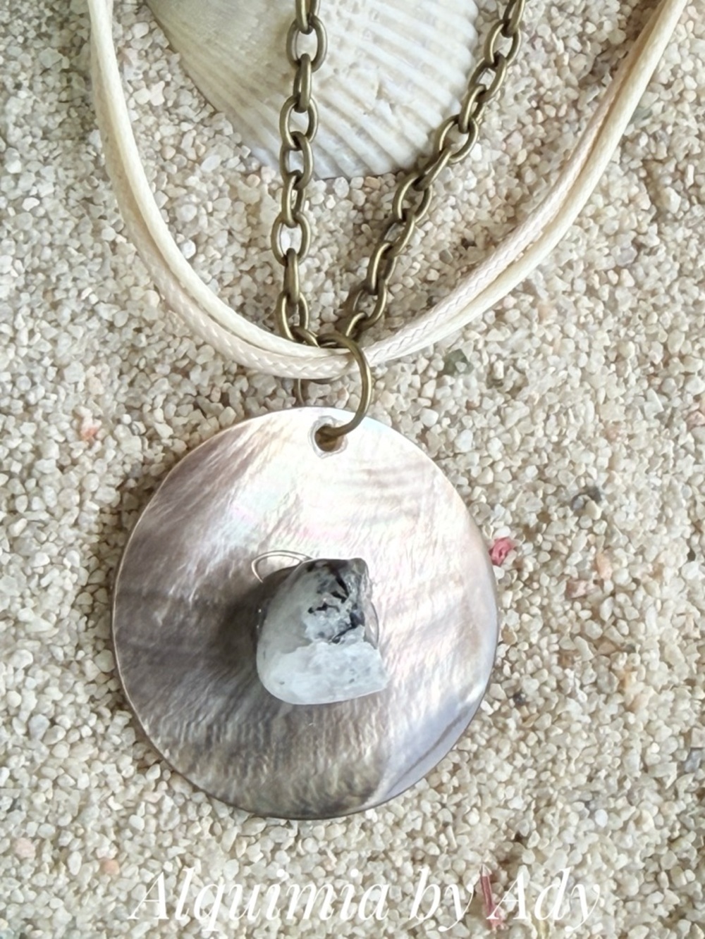 LAYERED CORDS MOONSTONE White Mother-of-Pearl Pendant Necklace